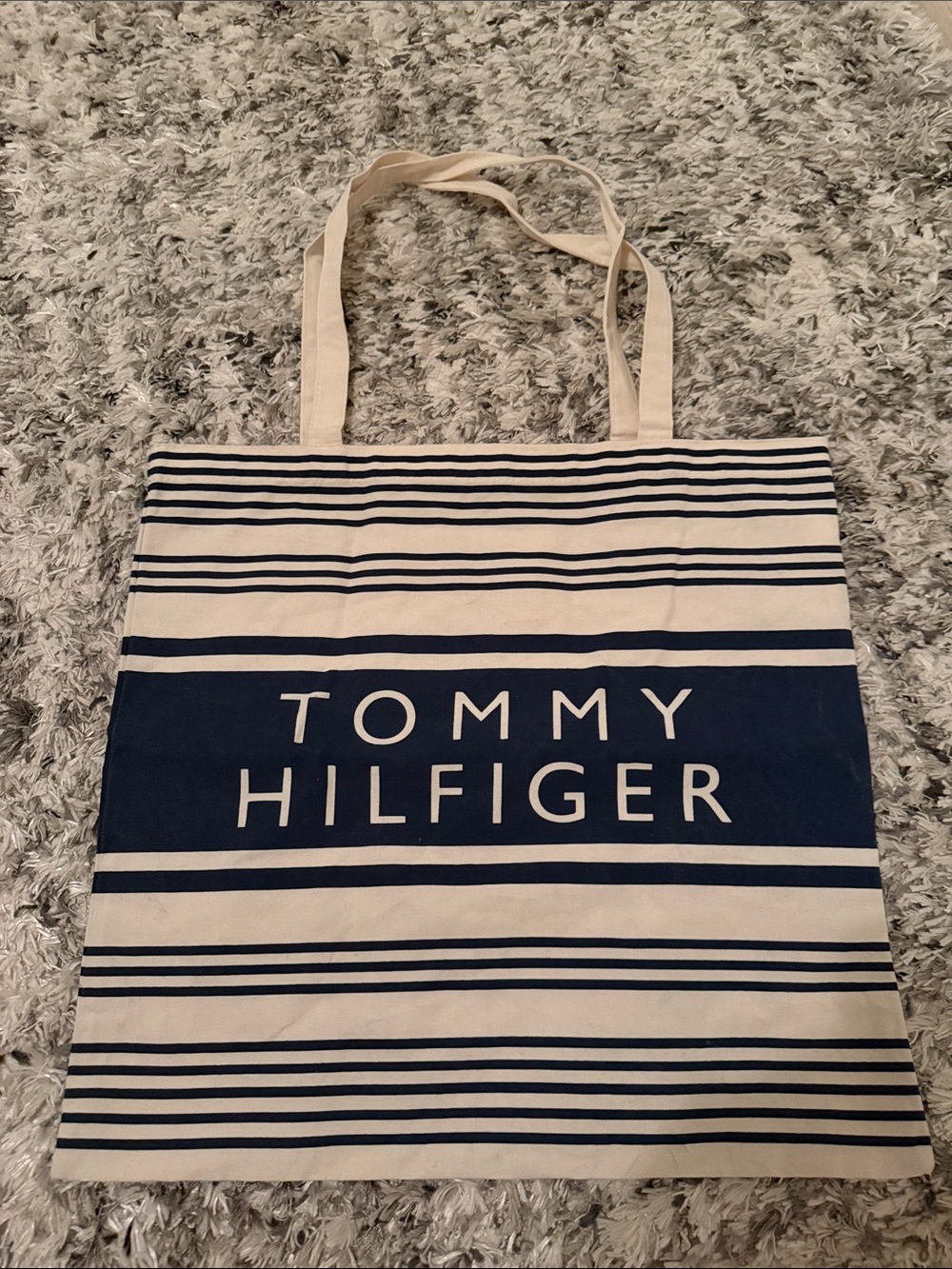 Tommy Hilfiger Navy and Cream Striped Canvas Tote